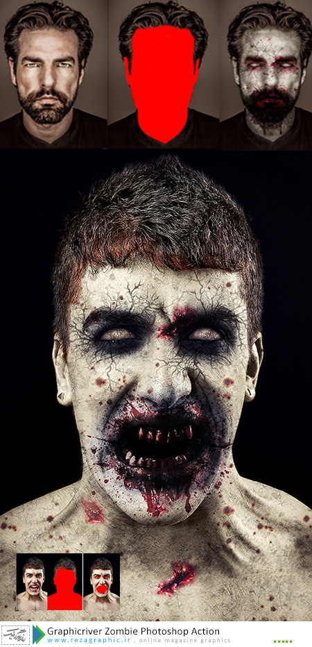 اکشن افکت ترسناک زامبی فتوشاپ گرافیک ریور-Graphicriver Zombie Photoshop Action|رضاگرافیک
